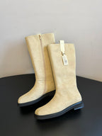 Maison Margiel 25ss Cool Square Toe Tall Riding Boots Off-white Suede 580412