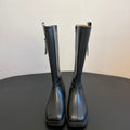 Maison Margiel 25ss Cool Square Toe Tall Riding Boots Black Glossy Leather 580415