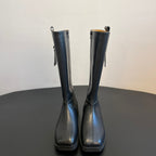 Maison Margiel 25ss Cool Square Toe Tall Riding Boots Black Glossy Leather 580415