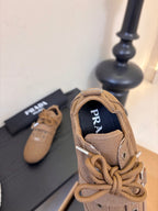 Prada Classic Retro German Trainer Brown Sneakers in Sheepskin Fabric 580382