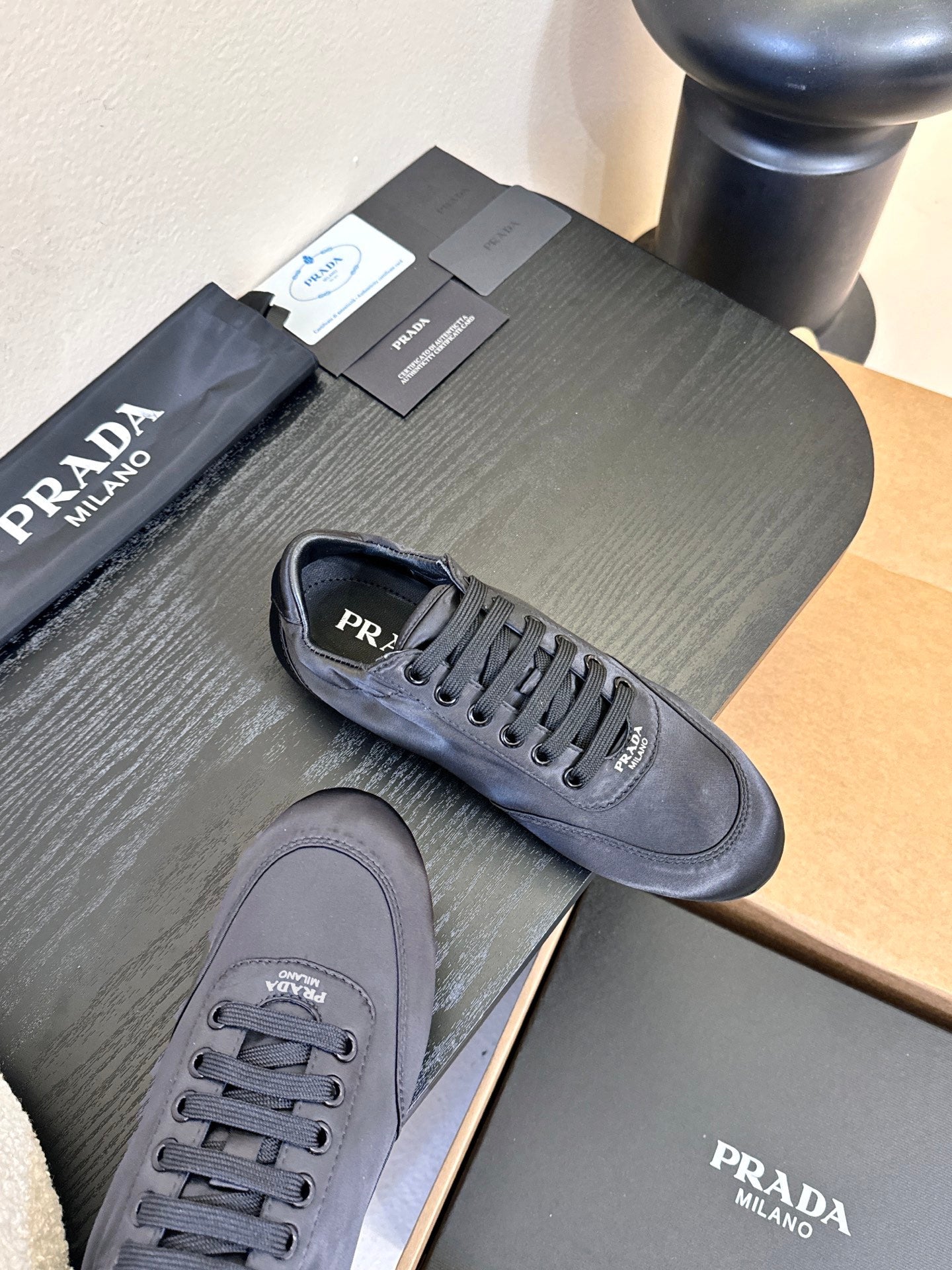 Prada Classic Retro Sneakers – Sport & Casual Style  Black in Sheepskin Fabric 580381