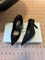 Prada 25ss Black Pointed Toe Low-Cut Heels in Suede 580371