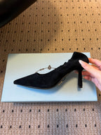Prada 25ss Black Pointed Toe Low-Cut Heels in Suede 580371