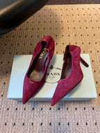 Prada 25ss Burgundy Pointed Toe Low-Cut Heels in Suede 580370