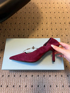 Prada 25ss Burgundy Pointed Toe Low-Cut Heels in Suede 580370