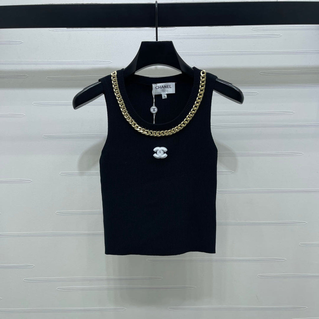 CHANEL 26 CHAIN KNIT VEST WHITE WOOL 335390