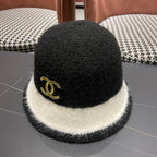 Chanel Women's Plush Bucket Black mix White Hat 980037