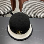 Chanel Women's Plush Bucket Black mix White Hat 980037