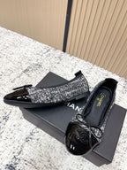 Chanel 26SS Ballet Flats Shoes Black in Lambskin with Fabric 591397