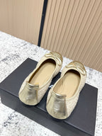Chanel 26SS Ballet Flats Shoes Gold Metallic in Lambskin with Fabric 591396
