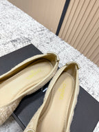 Chanel 26SS Ballet Flats Shoes Gold Metallic in Lambskin with Fabric 591396