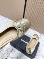 Chanel 26SS Ballet Flats Shoes Gold Metallic in Lambskin with Fabric 591396