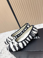 Chanel 26 Tiger Print White Black Ballet Flat in Sheepskin Wool 591376