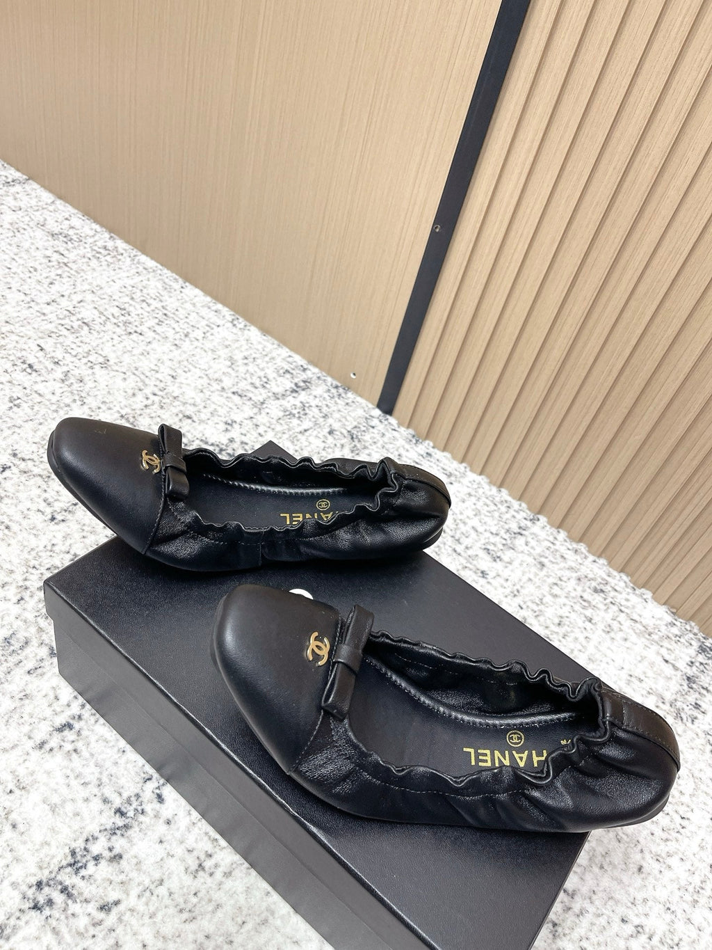 Chanel 26 Ruffle Black Ballet Flats in Lambskin 591373