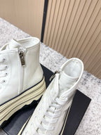 Chanel Platform High-Top Casual White Sneakers in Cowhide 591372