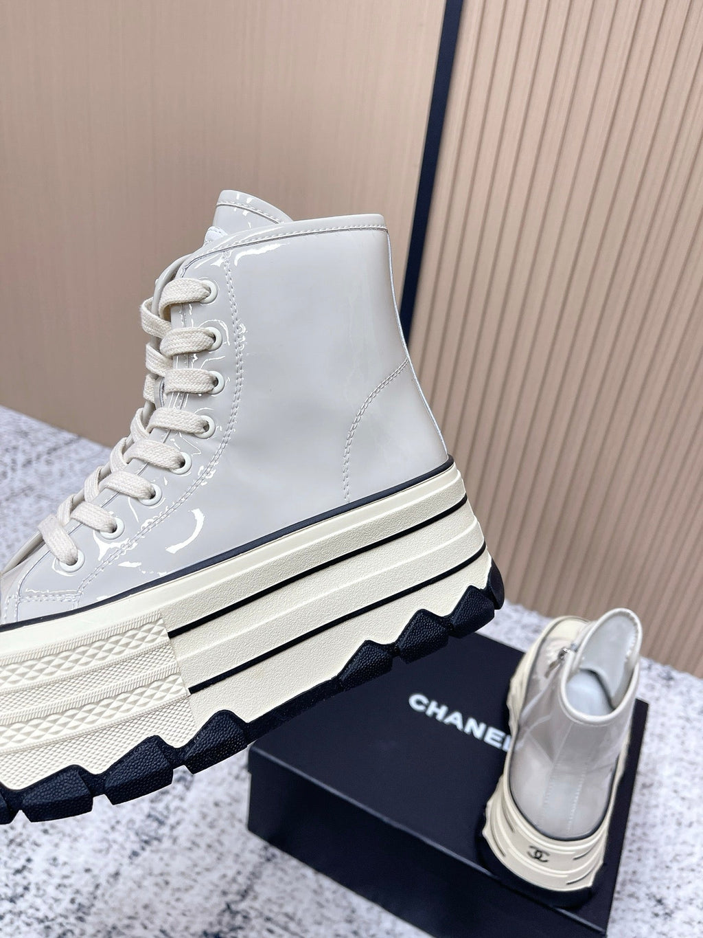 Chanel Platform High-Top Casual Light Blue Sneakers in Cowhide 591370
