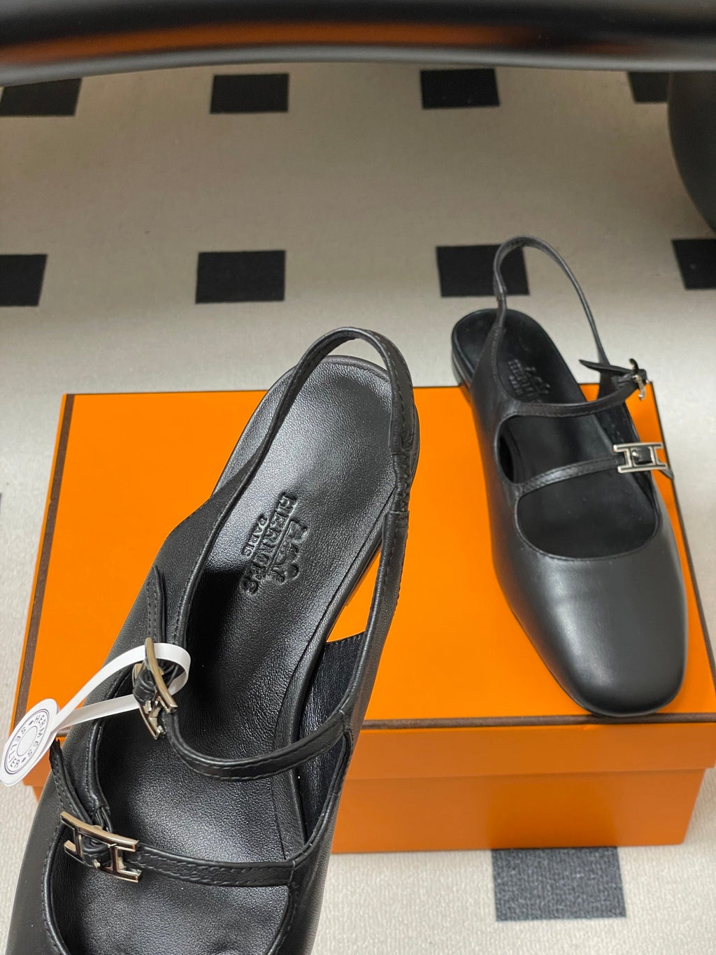 Hermes 26S Mila Open-Heel Sandals Black in Calfskin 594349