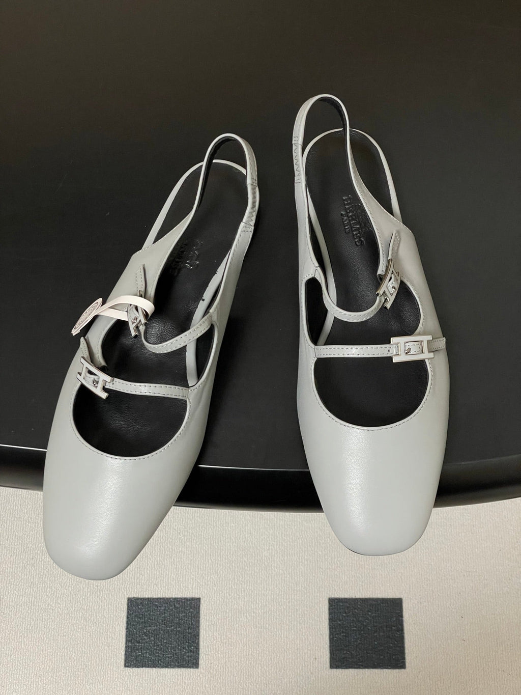 Hermes 26S Mila Open-Heel Sandals Gray in Calfskin 594345