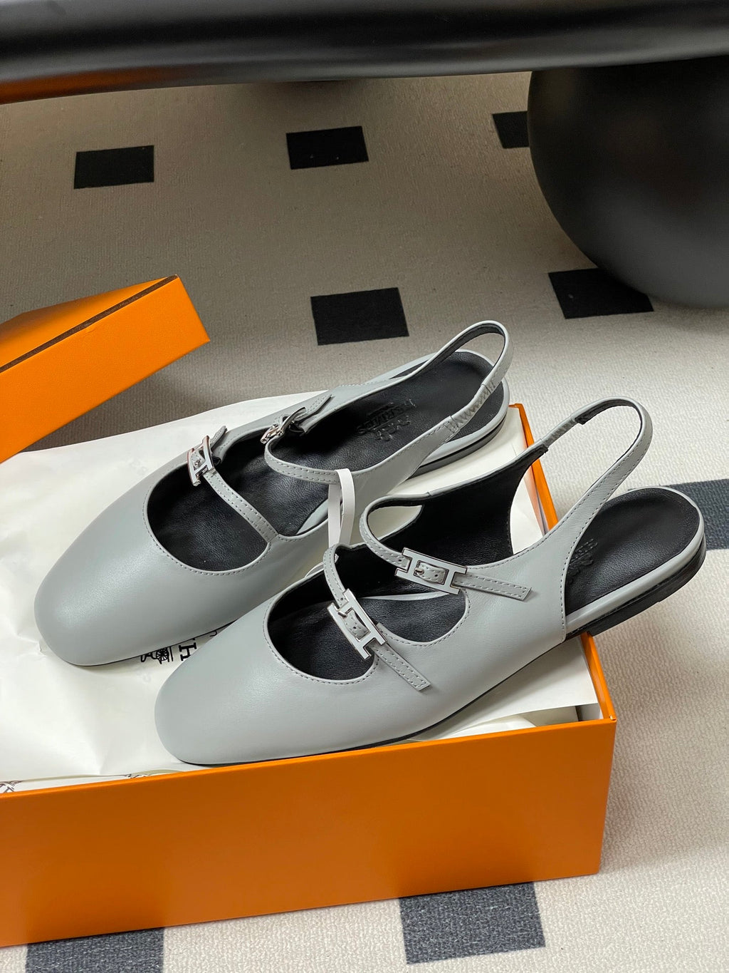 Hermes 26S Mila Open-Heel Sandals Gray in Calfskin 594345