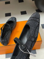 Hermes 26 Light Ballet Flat Metallic Black in Suede 594341