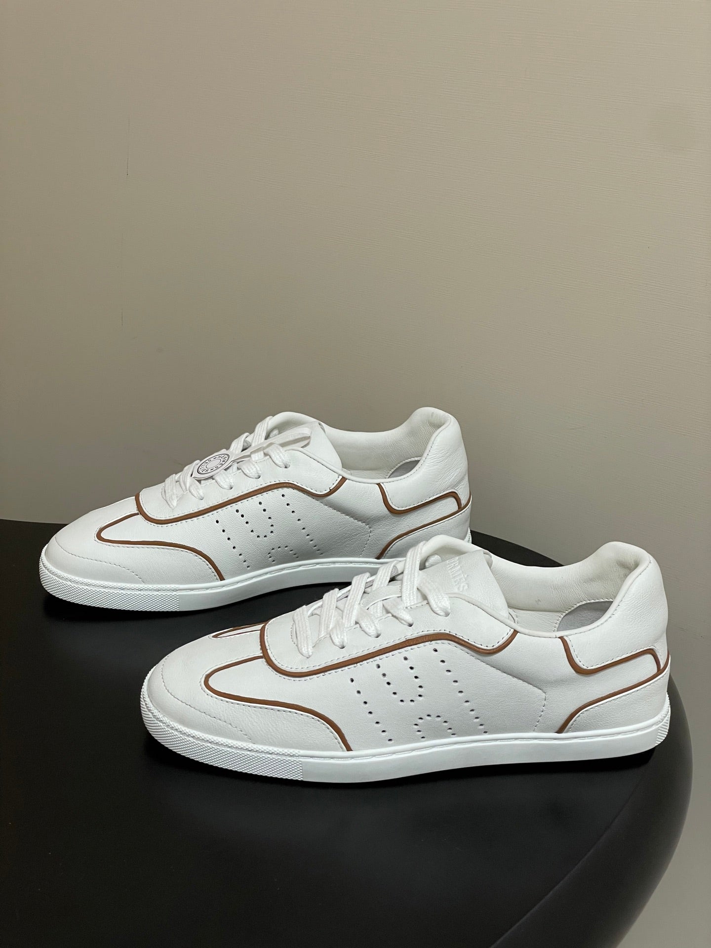 Hermes 26 Match Sneakers White Brown in Calfskin 594339