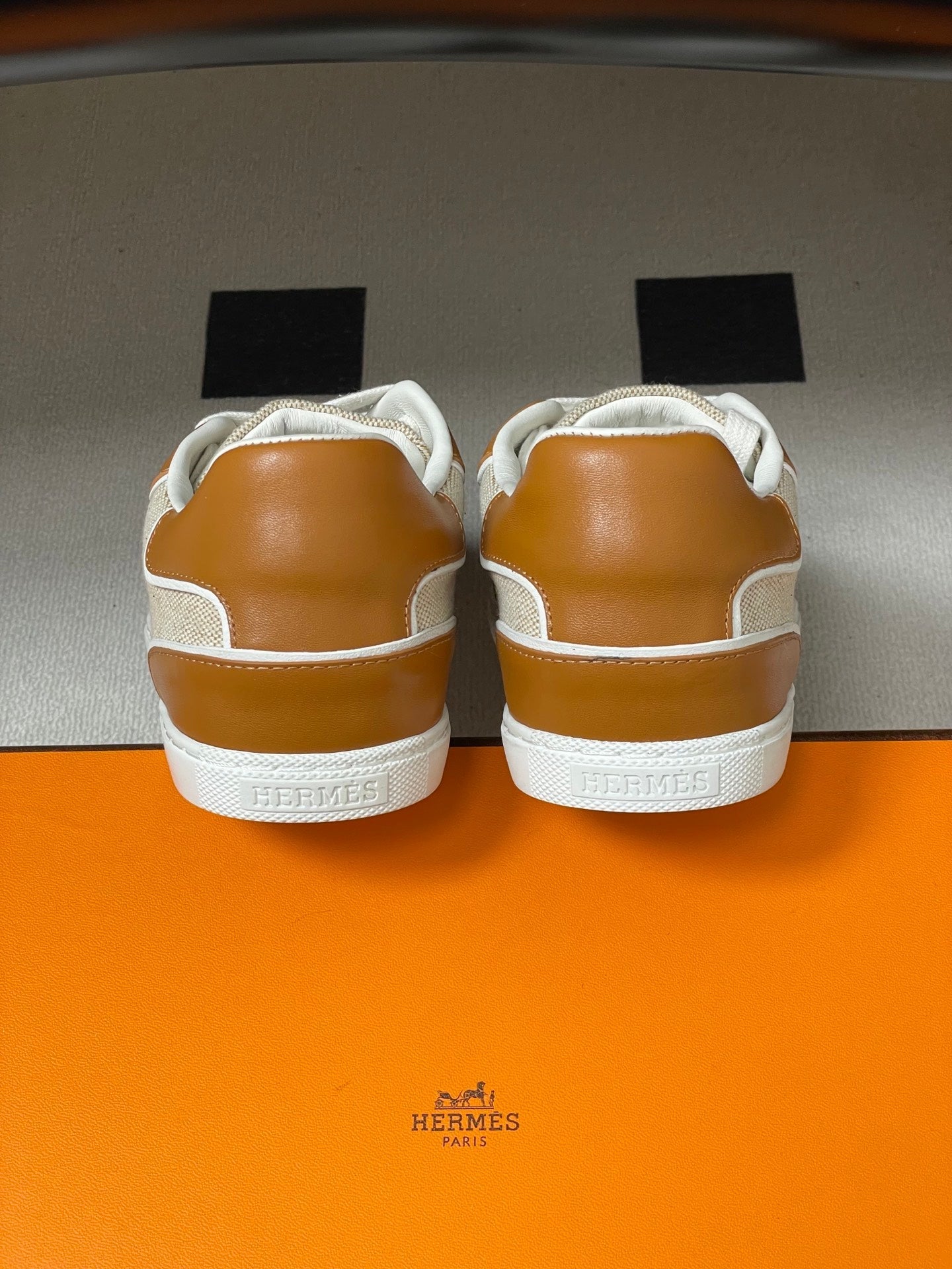 Hermes 26 Match Sneakers Brown Beige in Calfskin 594337
