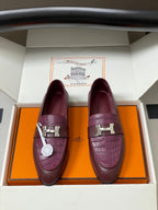 HM Paris Loafers Burgundy in Calfskin 594333