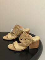 HM Lipari 70 Chunky Heeled Sandal Series Brown Beige in Suede 594331