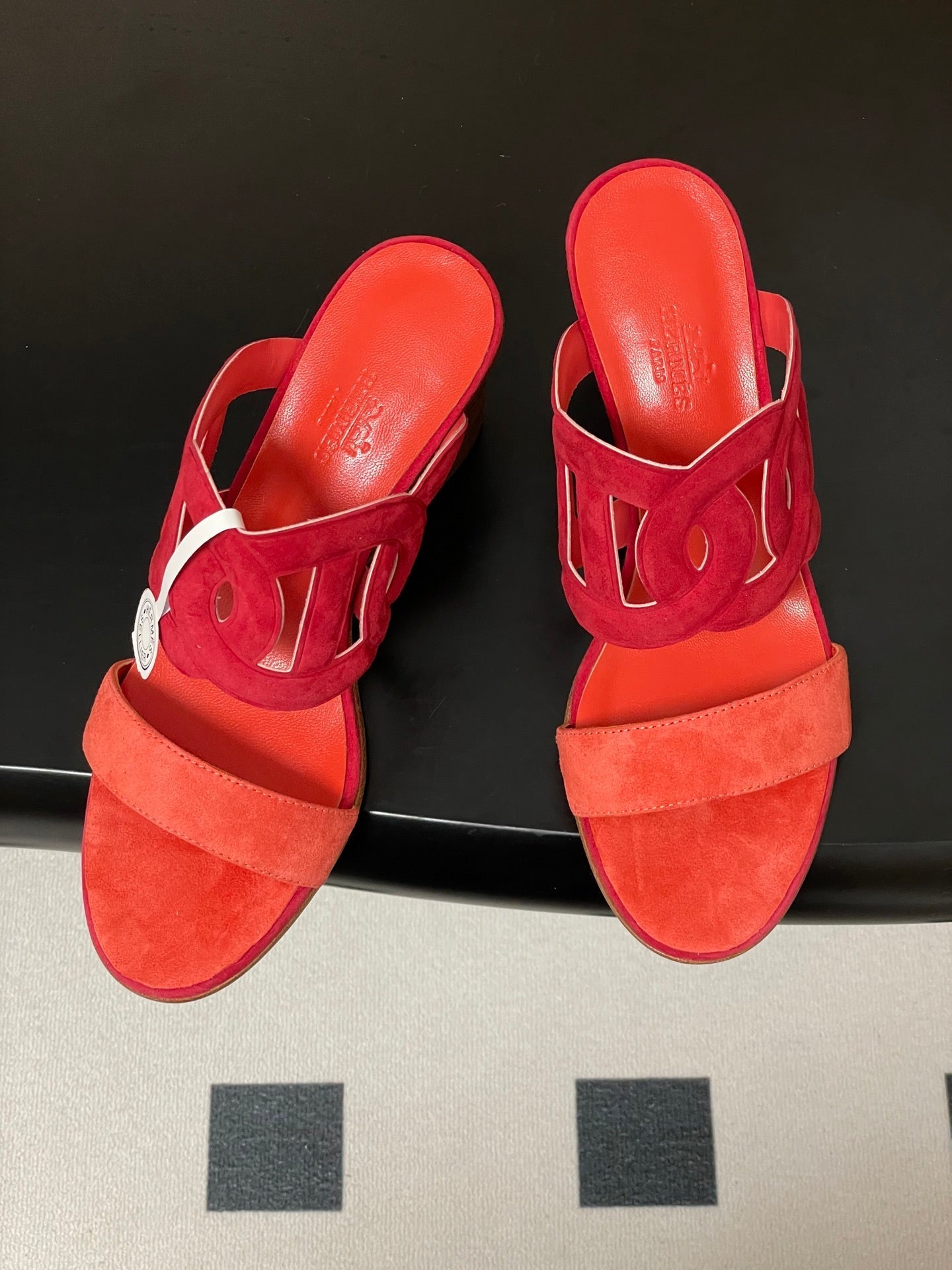 HM Lipari 70 Chunky Heeled Sandal Series Red in Suede 594330