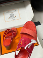 HM Lipari 70 Chunky Heeled Sandal Series Red in Suede 594330