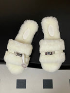 Hermes Giulia Kelly Buckle H-Slippers White in Wool 594328
