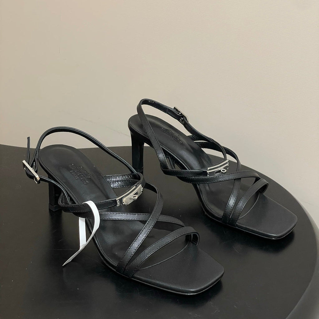 HM Muse Sandal 70 Black in Calfskin 593816