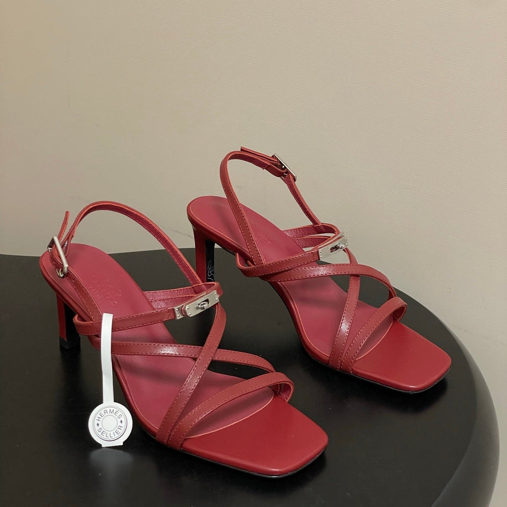 HM Muse Sandal 70 Burgundy in Calfskin 593815