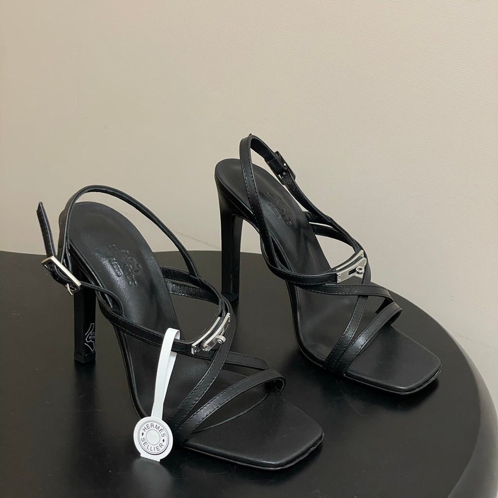 HM Muse Sandal 100 Black  in Calfskin 593812