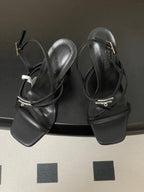 HM Muse Sandal 100 Black  in Calfskin 593812