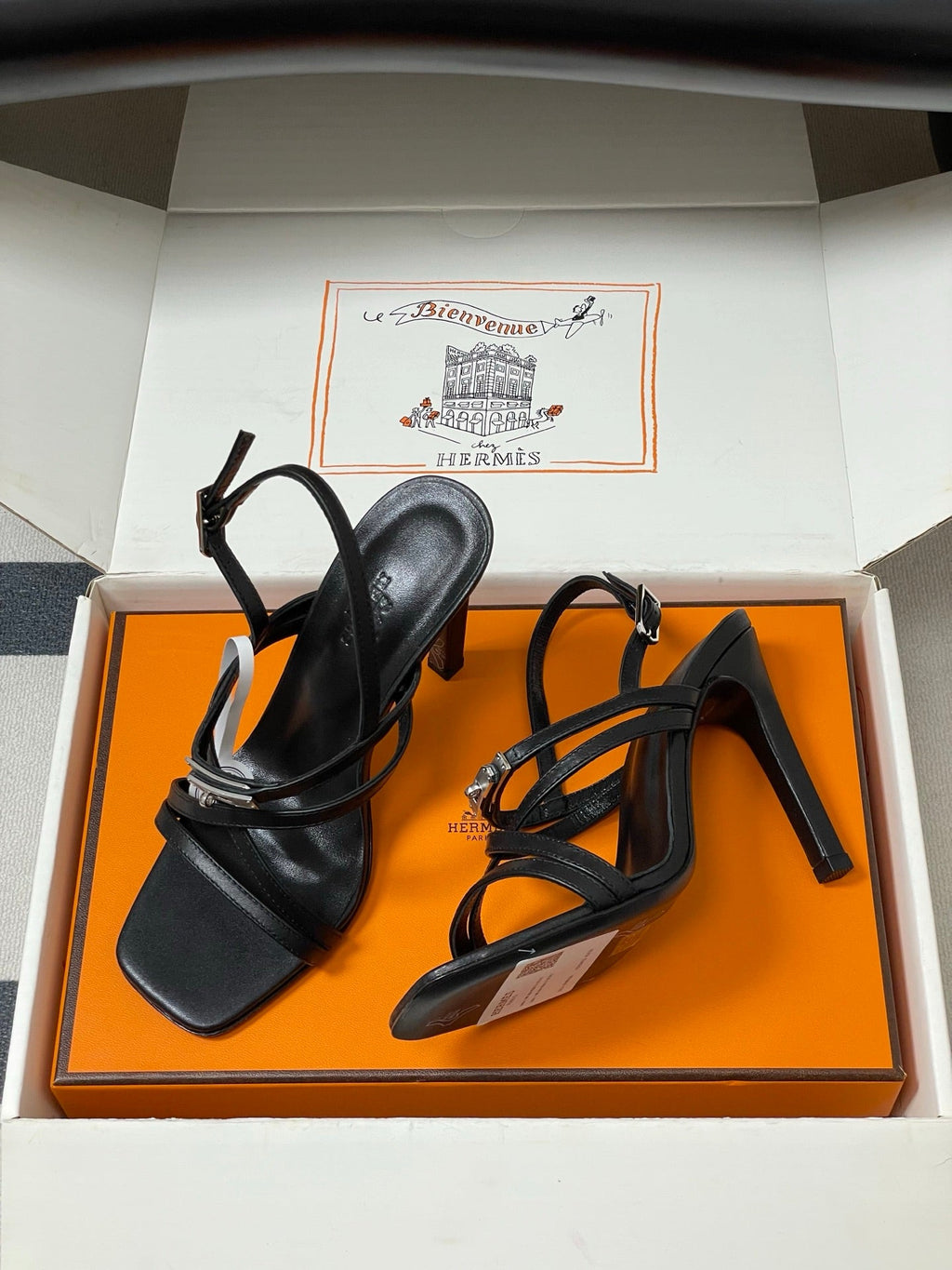 HM Muse Sandal 100 Black  in Calfskin 593812