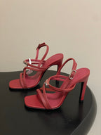 HM Muse Sandal 100 Burgundy in Calfskin 593811