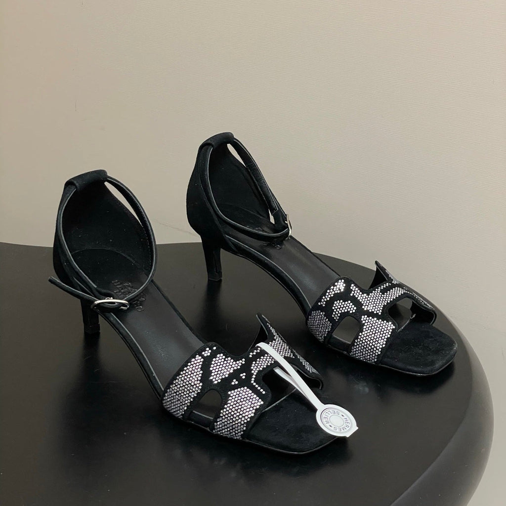 HM Joy Sandal 40 Black Gray in Suede 593810