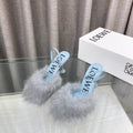 Loewe 25SS Fur-lined Mule 100 Blue in Fox Fur 597444