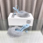 Loewe 25SS Fur-lined Mule 100 Blue in Fox Fur 597444