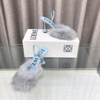 Loewe 25SS Fur-lined Mule 100 Blue in Fox Fur 597444