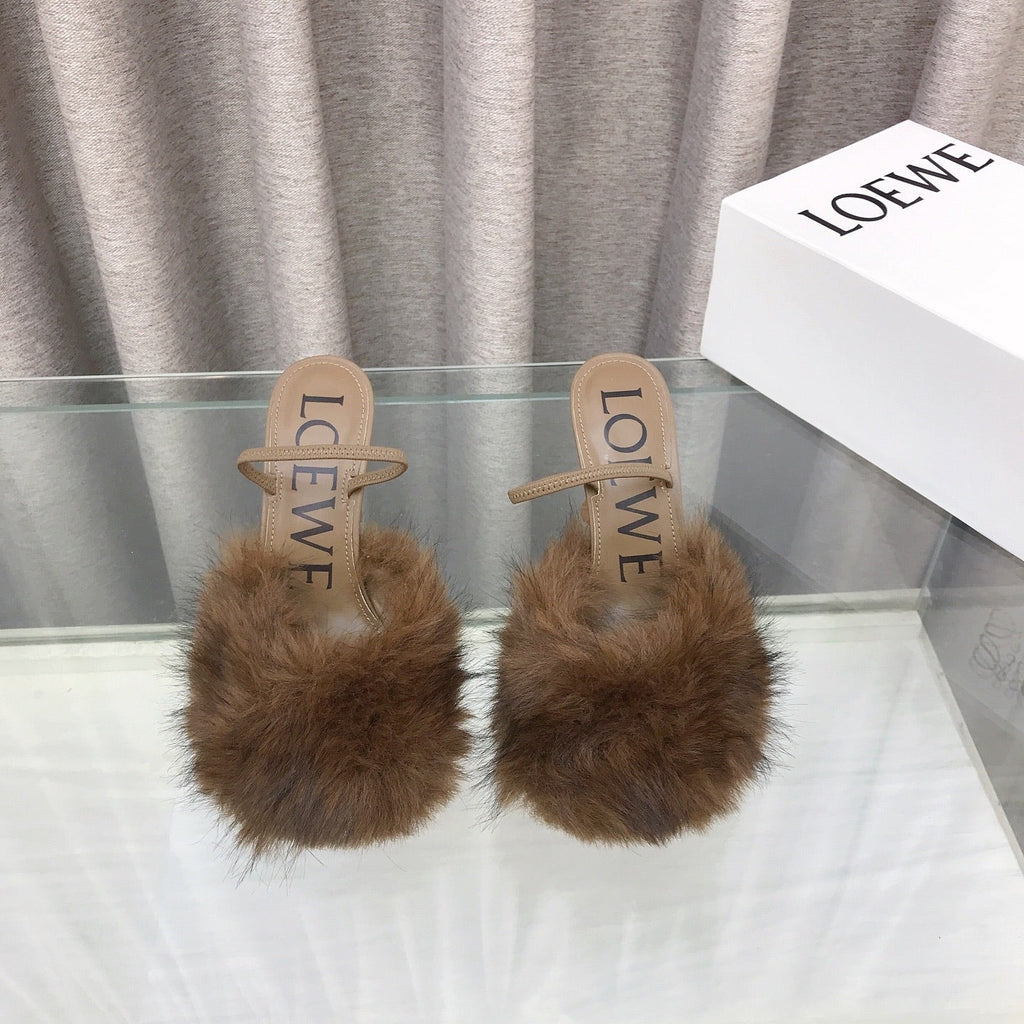 Loewe 25SS Fur-lined Mule 100 Brown in Fox Fur 597442
