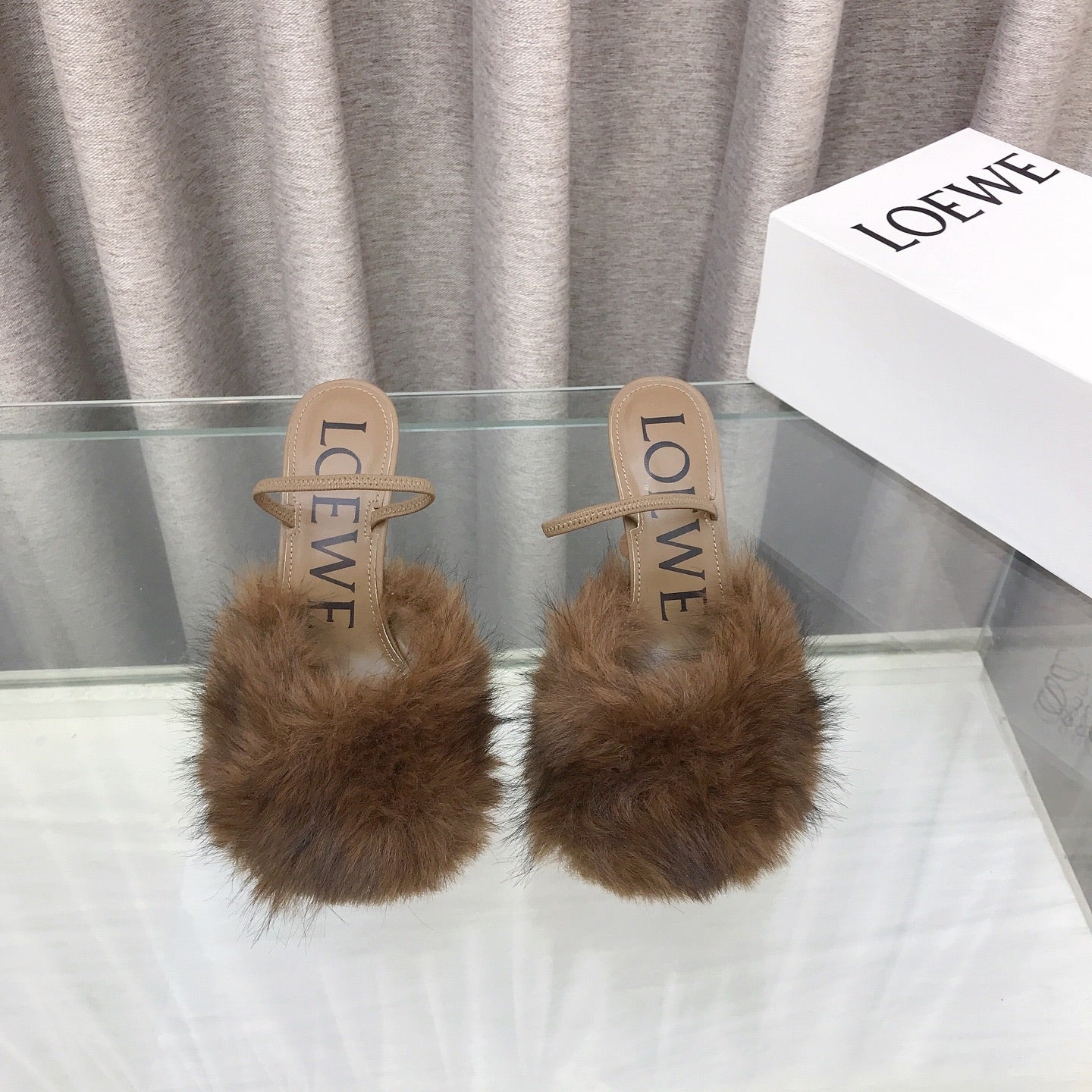 Loewe 25SS Fur-lined Mule 100 Brown in Fox Fur 597442