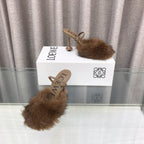 Loewe 25SS Fur-lined Mule 100 Brown in Fox Fur 597442