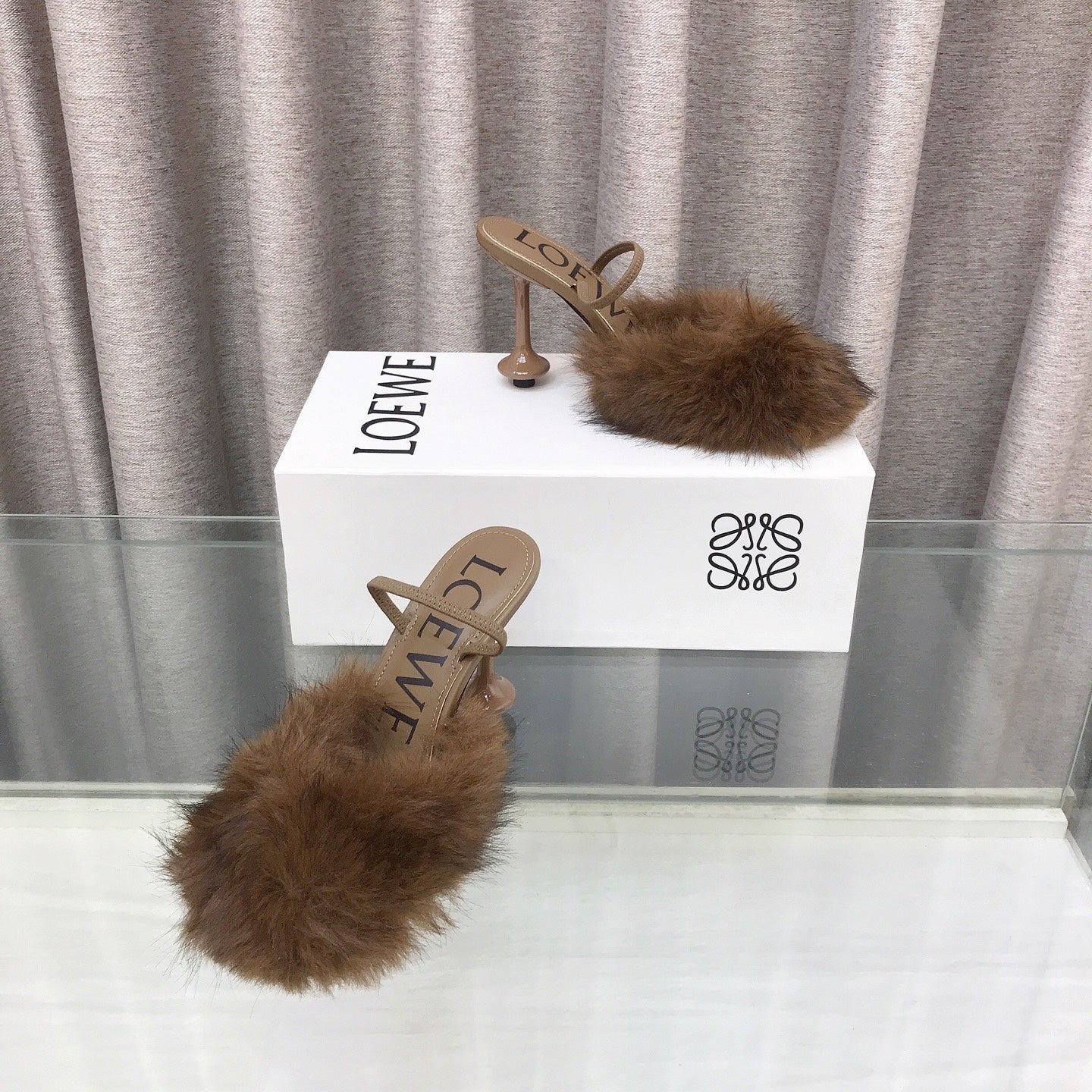 Loewe 25SS Fur-lined Mule 100 Brown in Fox Fur 597442