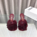 Loewe 25SS Fur-lined Mule 100 Burgundy in Fox Fur 597441