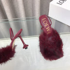 Loewe 25SS Fur-lined Mule 100 Burgundy in Fox Fur 597441