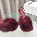 Loewe 25SS Fur-lined Mule 100 Burgundy in Fox Fur 597441