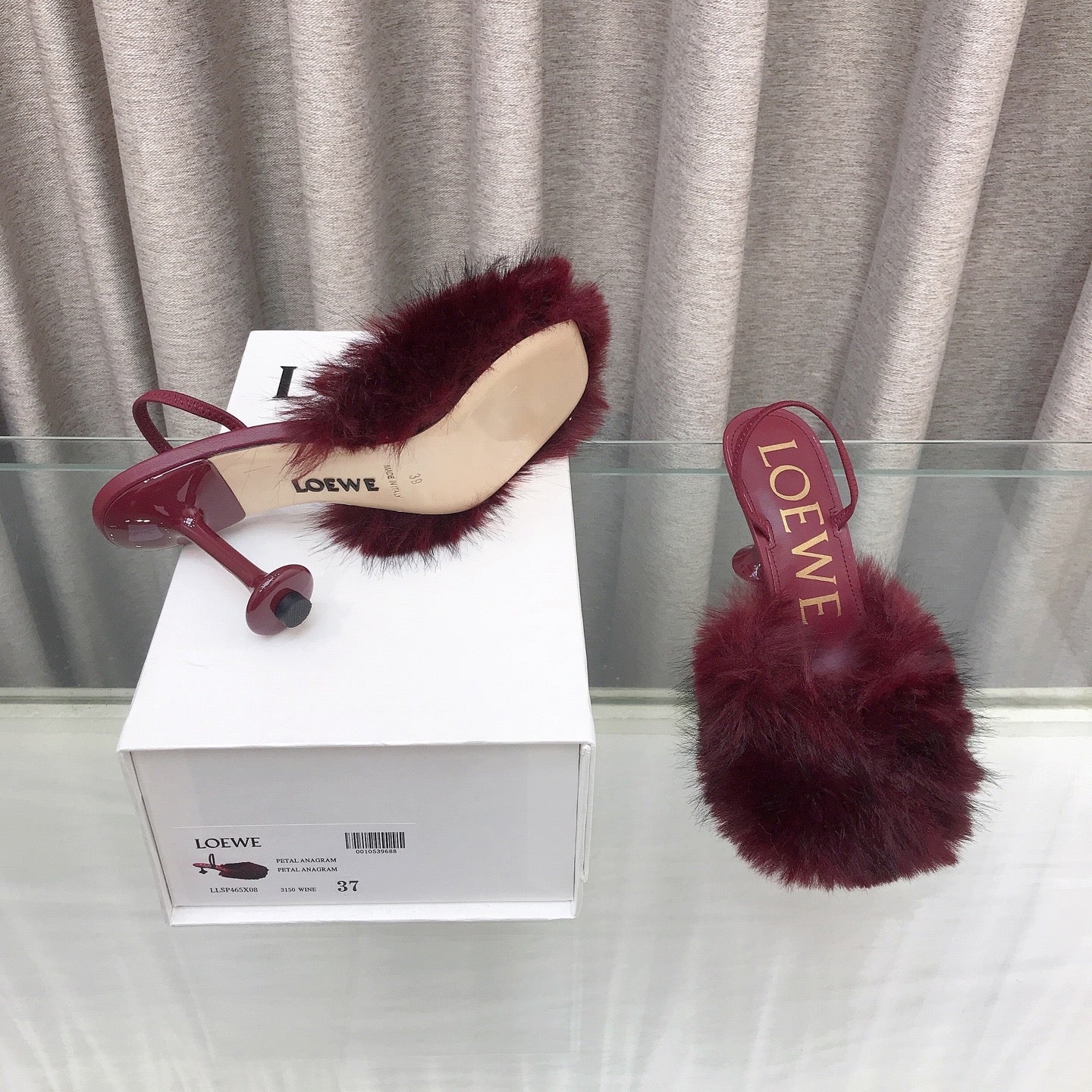 Loewe 25SS Fur-lined Mule 100 Burgundy in Fox Fur 597441