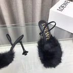 Loewe 25SS Fur-lined Mule 100 Black in Fox Fur 597440